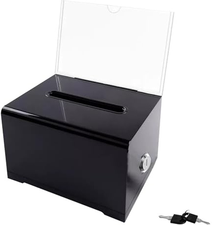 Black Acrylic Suggestion Box with Lock, 16x12x10cm Charity Collection Box, Donation Ballot Boxes, Cash Boxes, Lockable Money Box for Raffle, Feedback, Voting, Tips & Charity Donations Collection