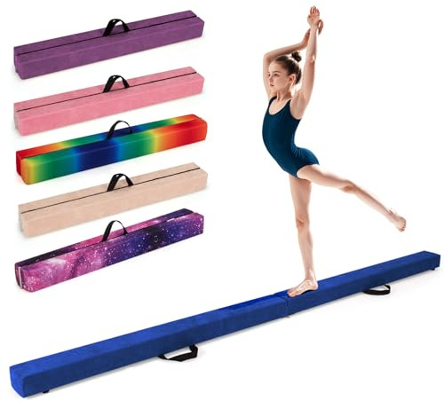 COSTWAY Folding Gymnastics Balance Beam, 7FT/8FT/9FT Kids Training Beam with Carry Handles, Anti-Slip Base, Floor Gymnastics Beams for Home Gym Exercise