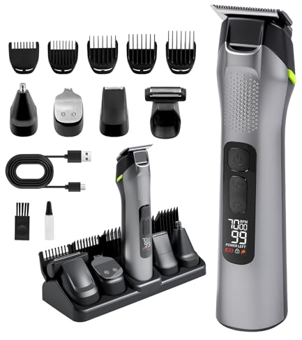 Carehabi 5 in 1 Tagliacapelli Uomo Professionale Regolabarba, Tutto-in-1 Rifinitore Barba Tagliapeli Naso Senza Fili, per Viso, Testa e Corpo, Impermeabile IPX7 Kit Multigroom, Regalo per Uomini