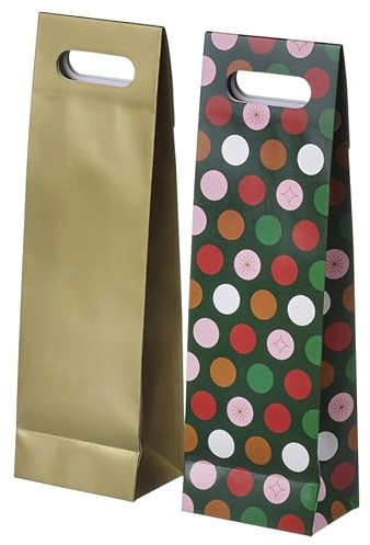 VINTERFINT Christmas Bottle Gift Bag – 13x41cm Multicolour & Gold Reusable Festive Bag for Wine, Prosecco & Xmas Gifting
