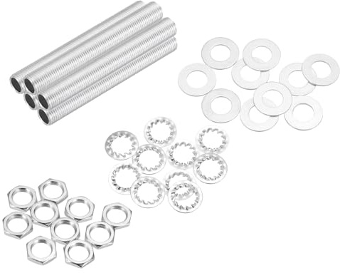 sourcing map Kit de 35 boquillas de tubo de lámpara de 3 pulgadas con arandelas de tuercas hexagonales, M10 roscado fino, accesorios de reparación de tubos huecos, surtido para montaje de candelabros