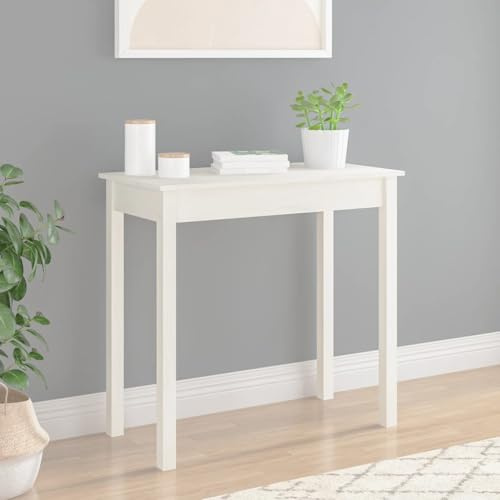 IBUQDDV Table console blanche 80 x 40 x 75 cm en pin massif avec support mural – Table d'appoint élégante pour salon et couloir
