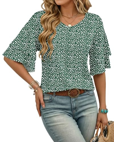 WNEEDU Magliette Donna Manica Corta T-Shirt Collo a V Camicia Estiva