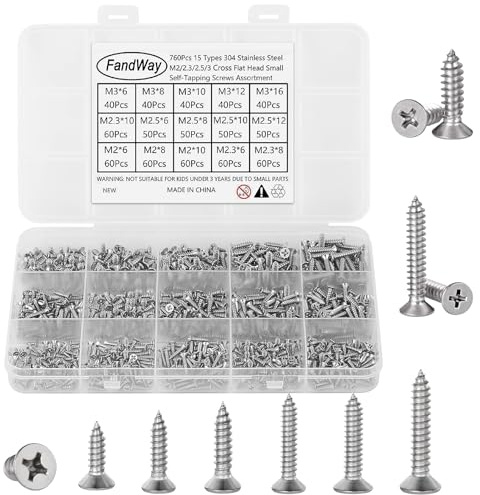 760 Pièces Vis a Autotaraudeuses Tête Fraisée Cruciformes,M2 M2,3 M2,5 M3 Petites Vis à Bois Tête Plate en Acier Inox 304,Mini Tôle Autoperceuses EntièRement Fileté.Pour Meubles Métal Doux Plastique.