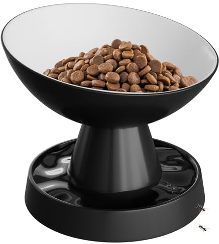 Pawinner Gamelle surélevée en céramique anti-fourmis, 250 ml, surélevée et inclinée, pour chat, anti-vomissements et protège la colonne vertébrale des animaux de compagnie, pour chats et chiots, noir