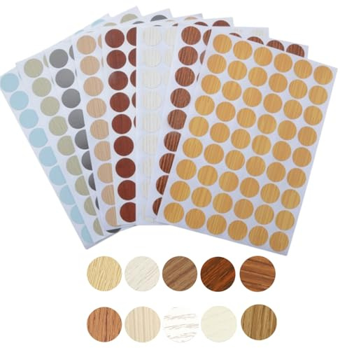 10 Colors 3-in-1 Furniture Stickers - Self-Adhesive Screw Hole Covers Stickers, Waterproof Wood Grain & Solid Color Round Drill Hole Covers for Cabinets, Desks - White Screw Cover Stic-kers(10 Sheets)