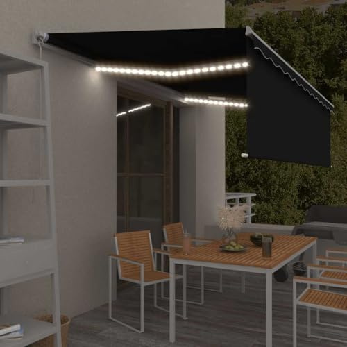 KKHOMEI Toldo Motorizado 5 x 3 m con luz LED y Persiana, Toldo Eléctrico Retráctil, Toldo Enrollable con Mando a Distancia, Toldo Retractil Exterior
