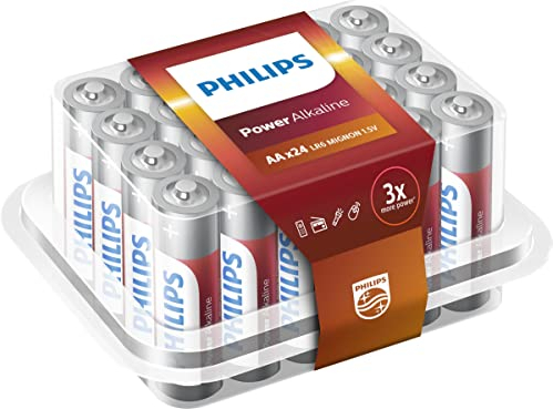 Philips LR6P24P - Power Alkaline Alcaline 1.5 V Pile Non-Rechargeable – Piles (Alcalino, Cilíndrico, 1,5 V, 24 pièce (s), AA, CD (Cadmium), HG (Mercure), PB (Plomb))