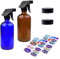 Kare & Kind Essential Oil Bottle Kit. 2 Essential Oil Bottles 240ml/8oz (Cobalt Blue and Amber Brown), 2 Trigger Sprayers with Fine Mist, Powerful Stream and 'Off' Settings, 2 Storage Caps, 78 Labels.