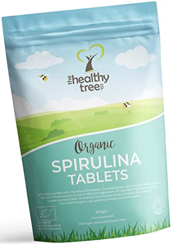 Organic Spirulina Tablets by TheHealthyTree Company - Vegan, High in Vitamin B12, Protein, Magnesium, Iron and Calcium - UK Certified Pure Spirulina, 600 x 500mg (300g)