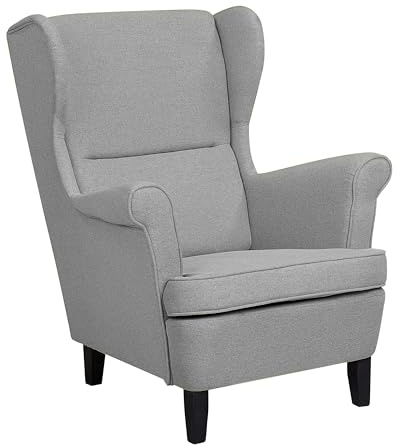 Beliani Classic Wingback Chair Upholstered High Back Grey Fabric Living Room Abson