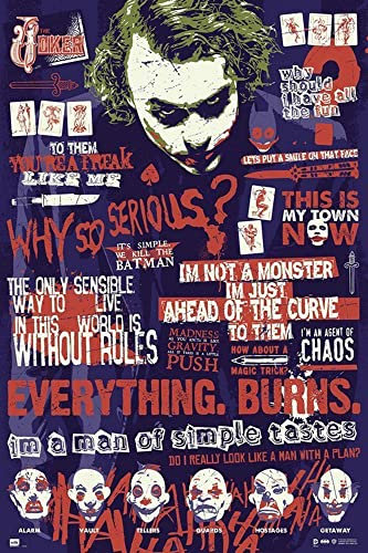 empireposter Batman - The Dark Knight - Joker - Filmposter Kino Movie Fantasy - Grösse 61x91,5 cm + 2 St Posterleisten Kunststoff 62 cm schwarz