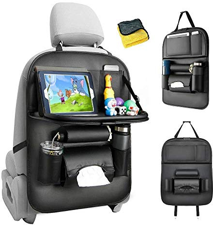 Heyham Auto Organizer Rückenlehnenschutz, Autositzschutz aus PU-Leder mit faltbarem Auto Esstisch Tablethalter wasserdicht Rückenlehnenschutz für Kinder Reise Tägliche Gebrauch(1 Stück)