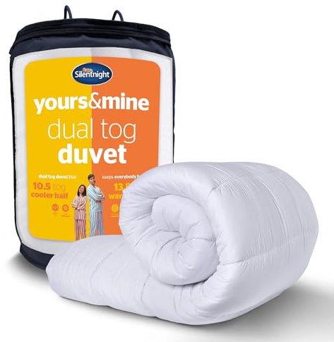 Silentnight Yours & Mine Duvet - Dual Tog All Season Duvet Quilt Designed for Couples with 10.5 and 13.5 Tog Halves - Hypoallergenic and Machine Washable - Double