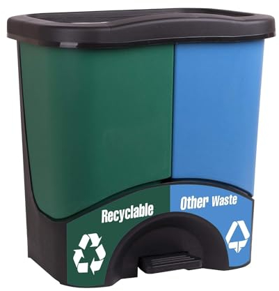 Mintra Poubelle Tri Sélectif, Poubelle Cuisine, Poubelle Plastique, Double Compartiments, Amovibles, Déchets et Recyclage, Corbeille Papier | Capacité de 12L| 44.5H x 44.4L x 33.2P| Vert/bleu