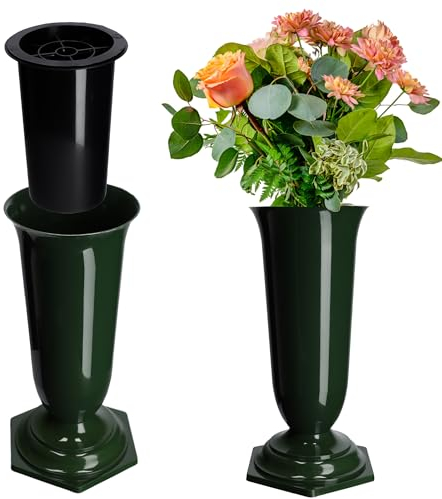 KADAX Vase funéraire en Plastique, Vase ŕ Fleurs, Vase en Plastique pour Fleurs, Vase de cimetičre résistant aux intempéries, décoration funéraire résistante aux intempéries (15,5 cm, Vert)