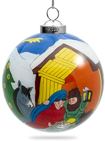 SIKORA K08-11 Jesu Geburt Glaskugel Weihnachtskugel Innenglasmalerei D: 7,5 cm