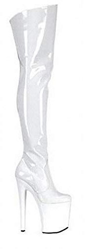 TIKENBST Tacchi Donna Tacchi Alti 20 Cm Stivali sopra Il Ginocchio Stivali da Ballo con Tacco Alto con Suola Spessa,White-40