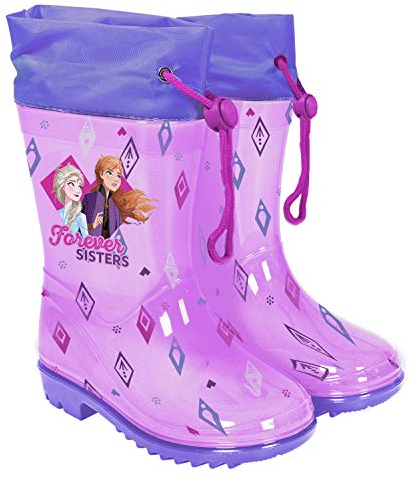 PERLETTI Stivaletti Pioggia Bambina con Anna Elsa Frozen - Stivali Disney Gomma Lilla - Galosce per Bimba Impermeabili con Suola Antiscivolo e Chiusura a Coulisse - Cool Kids (Violetto, 22/23 EU)