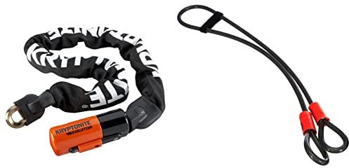 Kryptonite Unisex's Evolution Chain Lock, Black/Orange, 10mm x 90cm & Loop Cable Krypto Flex 213cmx10mm, Grey