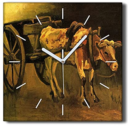 Coloray Uhr auf Leinwand 30x30cm Wand Uhr Ohne tickendes Geräusch Dekoration Wohnzimmer Segeltuch - Ochsenkarren und das Van Gogh