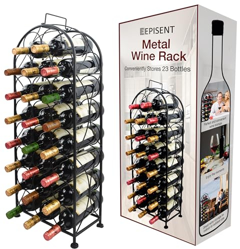 EPISENT | 23 Bottle Wine Rack | Free Standing | Black Metal Wine Rack | Stand for Bottle Storage Contemporary Black Powder Coated Design