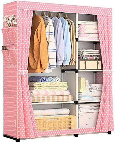 LSDRALOBOOE Kleiderschrank Stoffschrank Faltschrank Klappschrank Vlies Kleiderschrank Fächer und Seitentasche Stoff Kleiderschrank Doppelstange 717(Color:Rosa;Size:105x45x170cm)