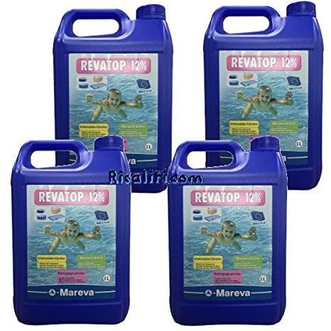 4x Alghicida, Antialga battericida Revatop 12% per trattamento piscine per recupero acqua verde 5 litri