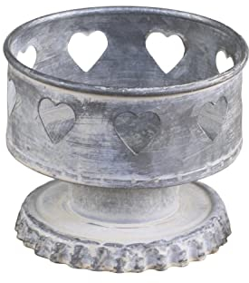 Chic Antique Wunderschöner Kerzenhalter Kerzenständer für Stumpenkerzen mit Herzkante auf Fuß in 2 versch. Größen Zink antik (71637-00 H7xØ8cm)