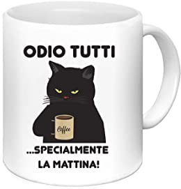 Generico Tazza Mug Gatto Arrabbiato Odio Tutti specialmente la mattina SIMPATICA DIVERTENTE REGALO AMICO AMICA - PERSONALIZZABILE
