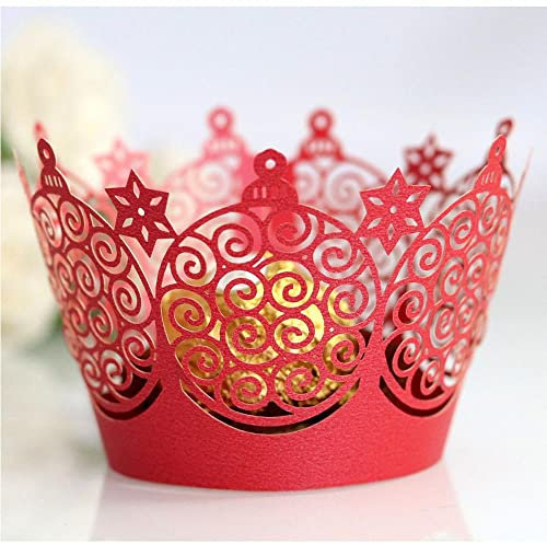 Uteruik Cupcake-Verpackung Muffin-Papierhalter Tassen Weihnachtskugeln Aushöhlbare Kucheneinsätze für Weihnachtsfeier besondere Anlässe, 50 Stück (#D)