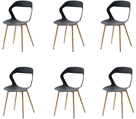 GrandCA HOME Lot de 6 Chaises de Salle à Manger, Chaises de Cuisine, Design Creux Sculpté avec Dossier, Pieds en Métal de Couleur Naturelle d'origine, Noir