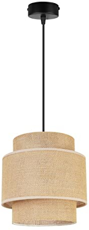 Light-Home Boho Hängelampe - Deckenlampe für Wohnzimmer Schlafzimmer und Esszimmer - Pendelleuchte aus Metall mit Lampenschirm aus Stoff - E27-1-Flammig - Schwarz Basis und Jute