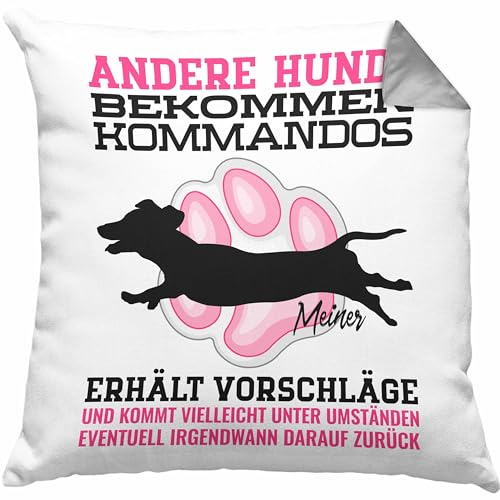 Trendation Dackel Kissen mit Füllung 40x40 Geschenke Dachshund Rauhaardackel Lustig Andere Hunde Bekommen Kommandos (Grau)
