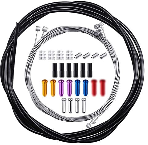 Xelparuc Bike Brake Set, 2.5 m Brake Cable Set Black, 12 PCS Aluminum Alloy Brake Cables End Caps, for Road Bike/Mountain Bike/Road Bike, Replacing Brake & Shift Cables