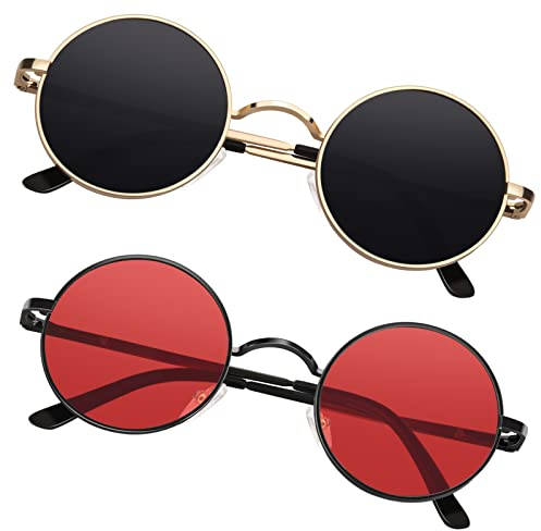 Sonnenbrille Herren Polarisiert Retro Rund 70er Kleine Größe Hippie Brille Damen 100% UV-Schutz Cat 3 CE