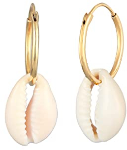 Elli Ohrringe Damen Creolen Trend mit Kauri Muschel in 925 Sterling Silber vergoldet