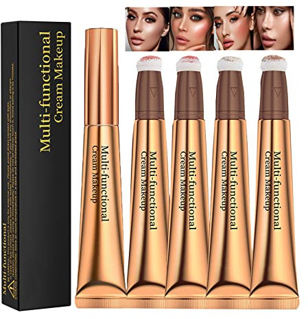 4Pcs Contour Schönheit Zauberstab Schimmer Liquid Gesicht Highlighter Stick Creme Liquid Blush Gesicht Concealer Contouring mit Kissen Applikator