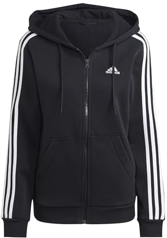 adidas Donna Essentials 3-Stripes Full-Zip Fleece Hoodie, black/white, XS