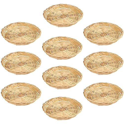 GNIEMCKIN 10 PCS 9.8 inch Bamboo Paper Plate Holder, Hand Weave wicker plate holders for Parties, Picnic, and Barbecue, Reusable