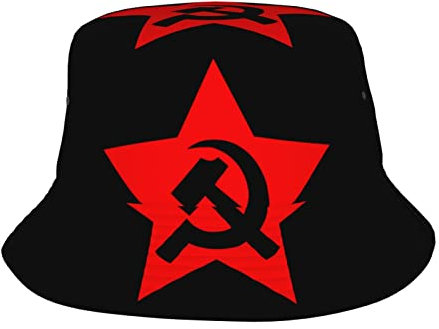 Falce Martello Comunista e Bandiera a Stella Bandiera della Repubblica Dominicana Cappelli a Secchiello per Uomo Donna, Cappelli da Pescatore alla Moda Divertenti per Protezione Solare da Spiaggia