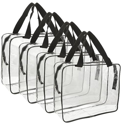 VIDETOL Lot de 4 grandes trousses de toilette transparentes étanches avec fermeture éclair et poignée pour homme et femme 30 x 22 x 10 cm, claire, Moderne