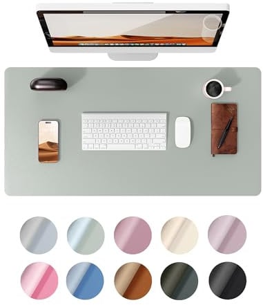 YSAGi Leather Desk Mat, Large Mouse Mat, Non-Slip Desk Pad, Waterproof PU Leather Table Protector Writing Pad for Office and Home (60 x 35 cm, Grayish Green)