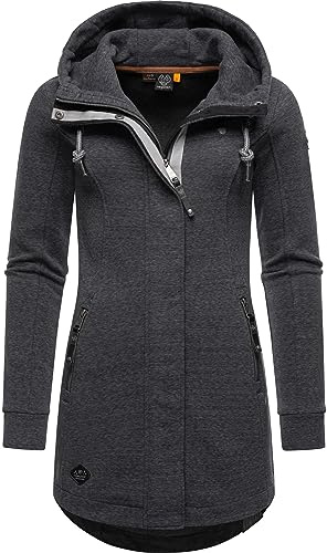 Ragwear Damen Leichter Sweat Übergangsmantel lang windabweisend mit Kapuze Letty Intl. Black23 Gr. XS