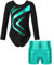 Oyolan Mädchen Kinder Gymnastikanzug Turnanzug Glitzernde Gymnastikbody Langarm Turntrikot mit Kurze Hose Tanzkostüm Z Blau Grün 122-128