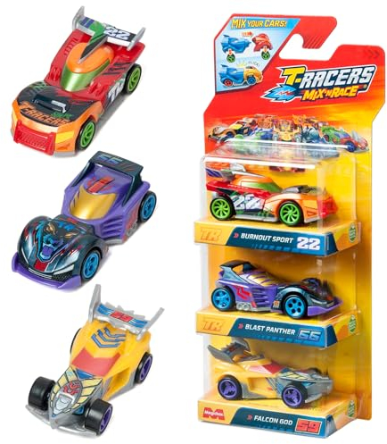 T-Racers Mix ´N Race 3er Pack - 3er Pack Sammelautos Jedes Auto kann mit austauschbaren Teilen und Rädern in Zwei Teile geteilt Werden Pack 2/4