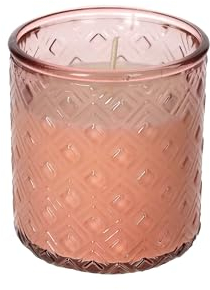 Keyhomestore-Candela realizzata in vetro di riciclo di soia naturale, colore Rosa trasparente, Altezza cm 10, ideale come decorazione per mobili e mensole.