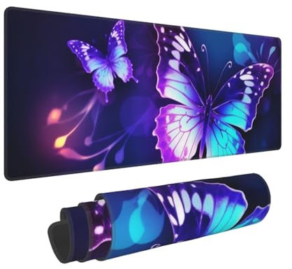 Schöne leuchtende Schmetterlings-/Schreibtischunterlage, großes Mauspad, Gummi-Tastatur-Mauspad, weich, langlebig, rutschfest, für Büro- und Heimspiele, 30 x 80 cm