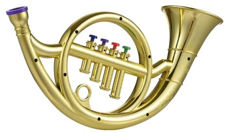 Jemora Corno francese con 4 tasti codificati colorati Strumenti musicali a fiato per bambini Corno mimico educativo precoce in ABS ecologico per bambini piccoli