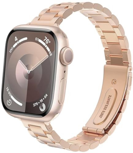 DEALELE Cinturino di ricambio compatibile con Apple Watch da 49 mm, 45 mm, 44 mm, 42 mm, sottile, in acciaio inossidabile, per iWatch serie 9/8/7/6/5/4/3/SE/Ultra da donna e uomo (colore: oro rosa)